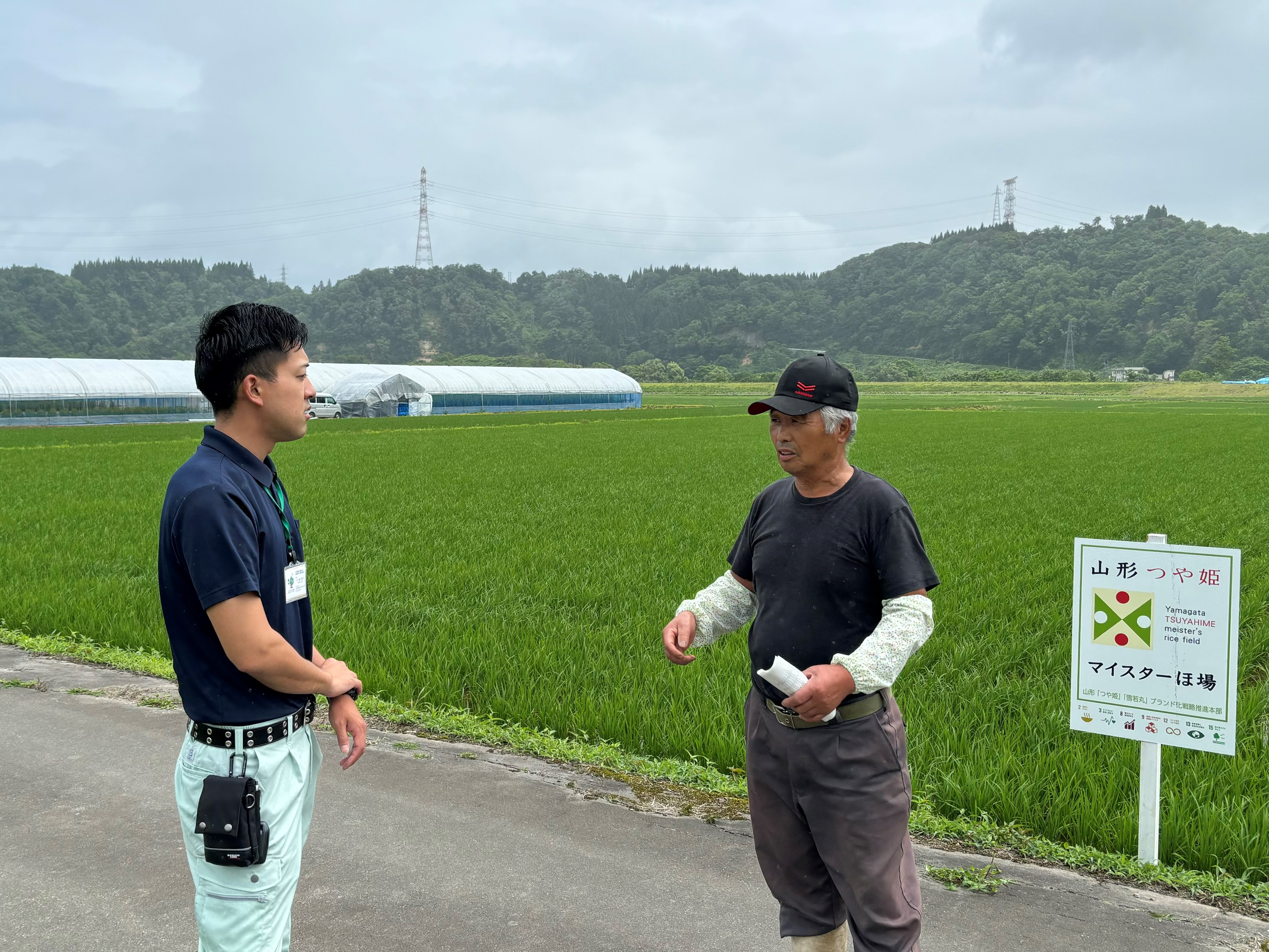 普及課職員に大蔵村の稲作の歴史を語る早坂マイスター